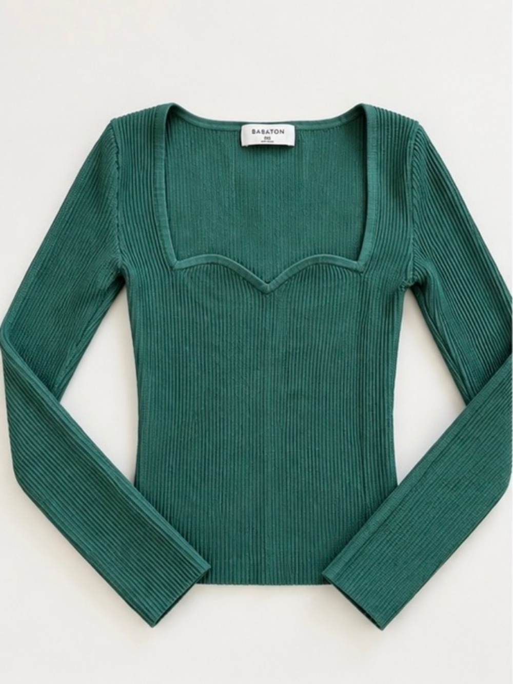 Aritzia Babaton Sculpt Knit Sweetheart Longsleeve Top 2XS Green